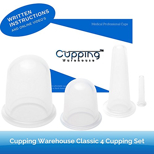 Classic 4-Online Videos Professional Medical Silicone Cupping Therapy Set Cupping Warehouse. Cellulite Body Sculpting, Facial Face Cupping,Trigger Point Muscle Spasm,Arthritis,Myofascial Release,Kit