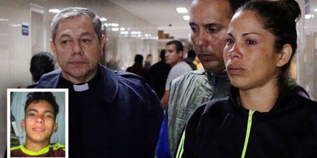Adriana Parada, mother of Rufo Chacon who was left blind after police fired rubber bullets at his face, according to her and a doctor, walks at the Central Hospital of San Cristobal in San Cristobal, Venezuela.