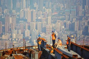 workers on a building site in Wuhan