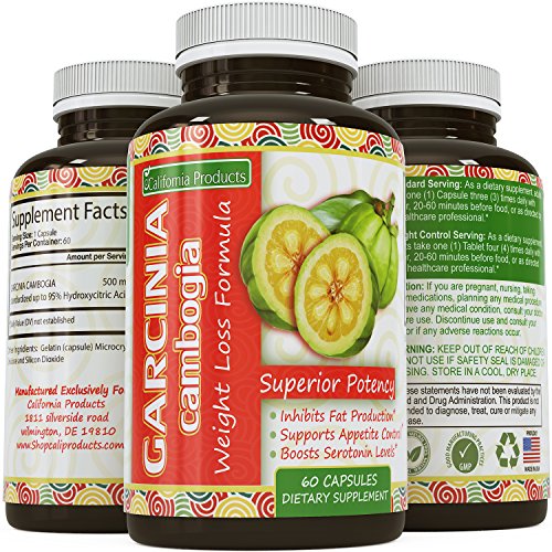 Natural 95% Pure Garcinia Cambogia Extract HCA - Energy Weight Loss Supplement - Burn & Block fat Appetite Suppressant - Best Extra Strength Diet Skinny Pills for Women & Men by California Products