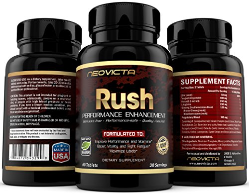 #1 Male Enhancement Supplement - Enhance Energy, Stamina, Muscle Mass & Strength - RUSH by Neovicta - Powerful All Natural Support - 60 Count - Money Back Guarantee
