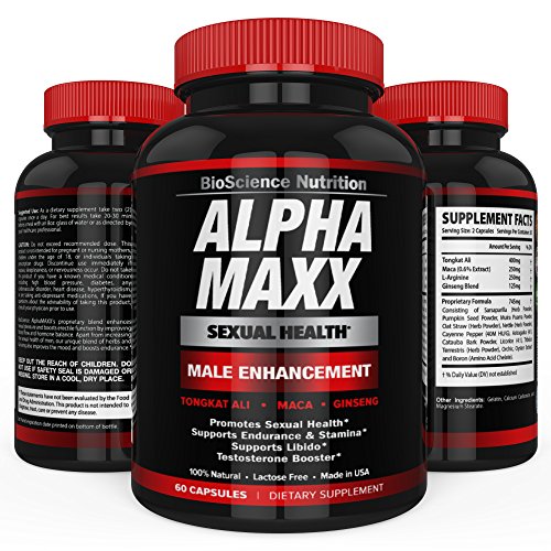 AlphaMAXX Male Enhancement Supplement - Ginseng, Muira Puama, Tribulus - 60 Herbal Pill - BioScience Nutrition
