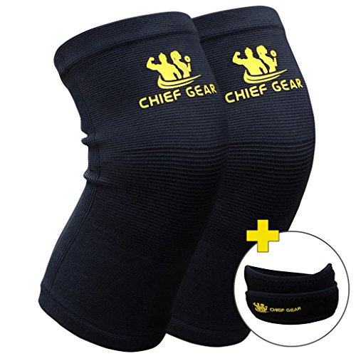 Knee Compression Sleeves (1 Pair) with Free 1 Patella Knee Brace By Chief Gear- Knee Support & Compression, Protects Patella, Fast Recovery & Pain Relief- Both Women & Men