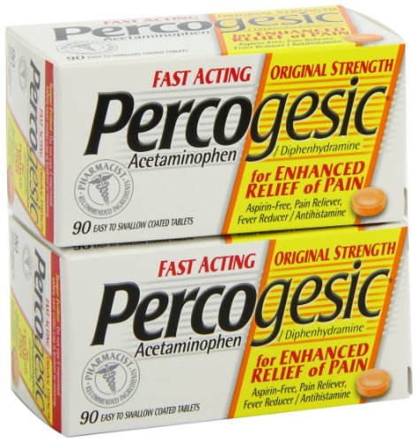 Percogesic Aspirin-Free Pain Reliever/Fever Reducer, Original, Easy to Swallow Coated Tablets, 90 coated tablets (Pack of 2)