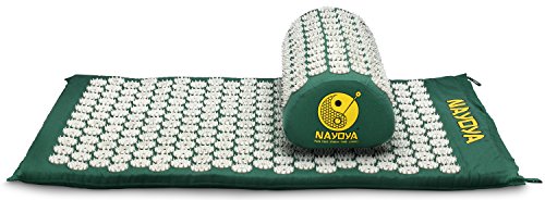 Nayoya Back and Neck Pain Relief - Acupressure Mat and Pillow Set - Relieves Stress, Back, Neck, and Sciatic Pain - Comes with a Vinyl Carry Bag for Storage and Travel - As Seen in USA Today