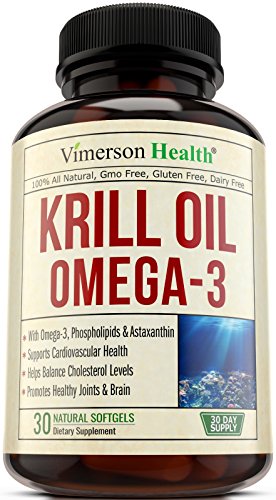 Krill Oil with Omega 3 (EPA & DHA), Astaxanthin & Phospholipids. All Natural Supplement by Vimerson Health. Supports Cardiovascular Health, Helps Balance Cholesterol, Promotes Healthy Joints & Brain