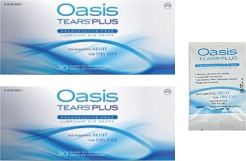 65 Vials Oasis TEARS PLUS Preservative-Free Lubricant Eye Drops (2 boxes, 30 vials each and one 5 vial packet)
