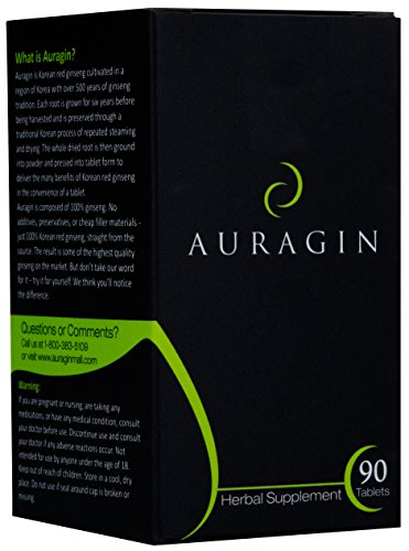 Auragin: Authentic Korean Red Ginseng – Made in Korea – 6 Year Roots, 8% Ginsenosides – No Additives or Other Ingredients – 100% Red Panax Ginseng in Every Tablet, 90 Tablets