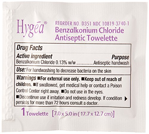 Professional Disposables D35185 Hygea Benzalkonium Chloride Antiseptic Towelettes, 7.0