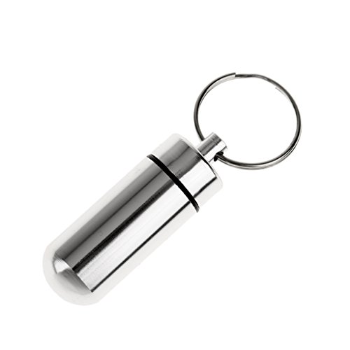 Water-proof Air-tight Pill Fob Aluminum Alloy Pill Case Pill Box Pill Holder with Keychain, Used for Holding Aspirin, Cold Tablets, Pain Medication and Vitamins, and Id Tag, Notes (Silver)