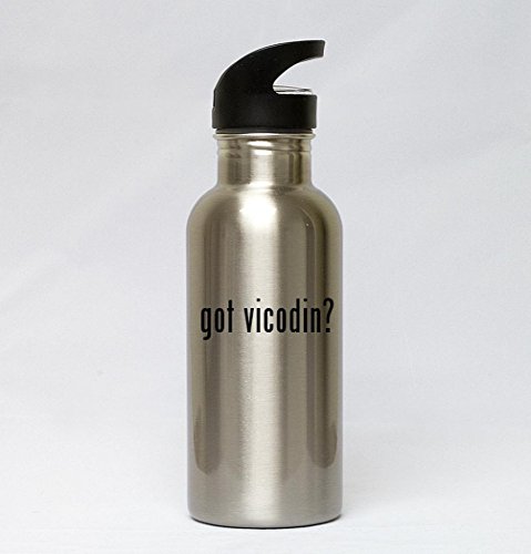 20oz Stainless Steel Silver Water Bottle - got vicodin?