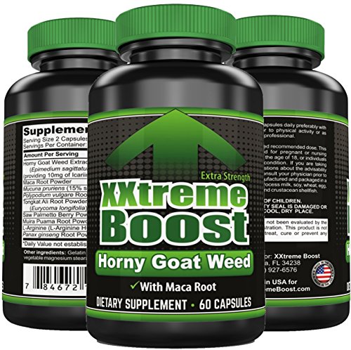 XxtremeBoost Horny Goat Weed Dietary Supplement with Epimedium Icariin Maca Male Enhancement Pills and eBook - 60 Erection Pills