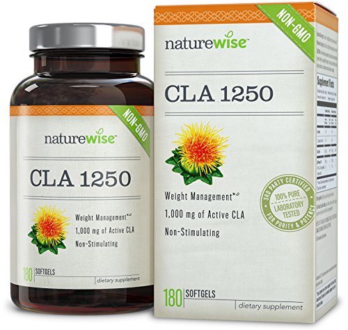 NatureWise CLA 1250, High Potency, Natural Weight Loss Exercise Enhancement, Increase Lean Muscle Mass, Non-Stimulating, Non-GMO 100% Safflower Oil, Gluten Free, 180 count