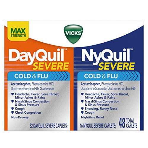 Vicks NyQuil and DayQuil SEVERE Cough Cold and Flu Relief, 48 Caplets (32 DayQuil + 16 NyQuil)