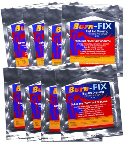 Burn-FIX- 8 Pack-Burn Care Treatment & First Aid Hydrogel Dressing. Immediate Pain Relief Gel/Cream For First & Second Degree Burns, Chemical, Electrical, Grease, Razor and Sunburns. 4 X 4 in.