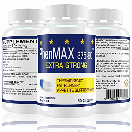 PhenMax375 Diet Pills. Ultra-Strong Fat Burner, Energy Enhancer, Appetite Suppressor, Mood Enhancer.