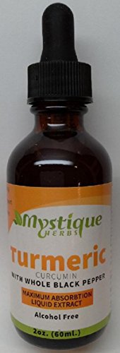 Mystique Herbs Turmeric Curcumin Liquid Extract Made with Organic Whole Black Pepper for Maximum Absorption. No Alcohol, Recommended For All Ages. Manufactured under the guidance of Dr.Soloman Kohen.
