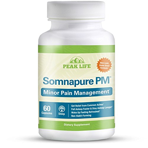 Somnapure PM Natural Sleep Aid to Reduce Minor Aches with Melatonin, Valerian, & Bromelain, Sleep All Night, Wake Up Refreshed, Peak Life, 60 Count