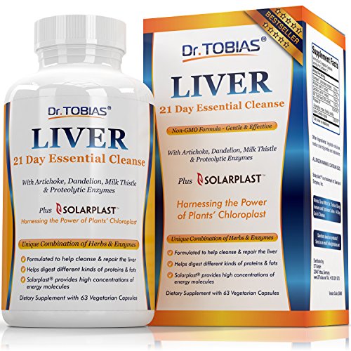 Dr. Tobias Liver Support - Cleanse & Detox Pills - Supplement with Milk Thistle, Artichoke, Dandelion & Proteolytic Enzymes - Plus Solarplast to Help Digest Proteins & Fats