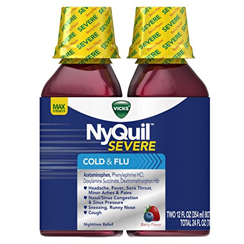 Vicks Nyquil SEVERE Cough Cold and Flu Nighttime Relief, Berry Liquid, 2 x 12 Fl Oz