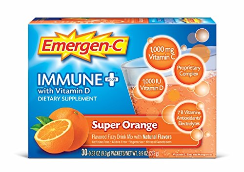 Emergen-C Immune+  (30 Count, Super Orange Flavor) System Support Dietary Supplement Drink Mix With Vitamin D, 1000mg Vitamin C, 0.33 Ounce Packets