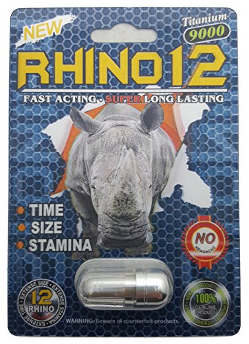 Premium Rhino 12 Sex Pill - Titanium 9000 All Natural Male Enhancement Formula - Time - Size - Stamina - Fast Acting and Longer Lasting! (10 Pack)