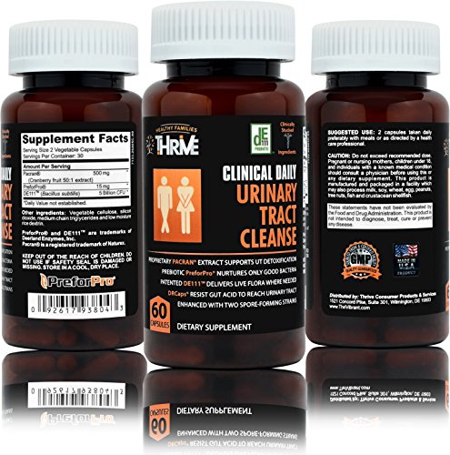 CLINICAL DAILY Urinary Tract Cleanse. Natural cranberry extract PLUS patented Prebiotic Probiotic supplement for women and men (probiotic booster). Supports urinary tract & kidney infection. 60 caps