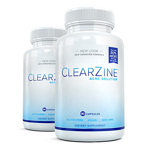 ClearZine Acne Solution - Best Natural Acne Pills for Rapid Acne Treatment and Radiant Skin | Reduce Skin Redness and Breakouts for Clear Skin with Pantothenic Acid and Zinc, 90 Capsules (2 Bottles)