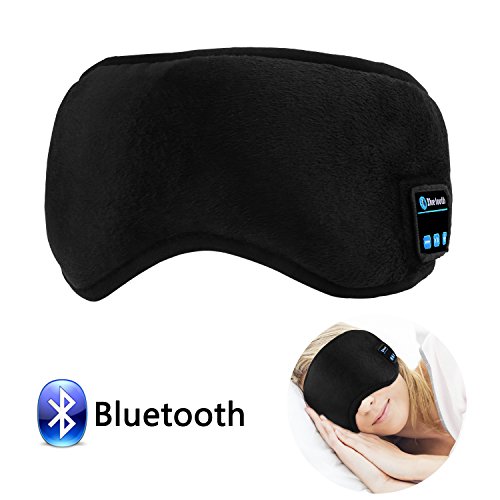 LC-dolida Bluetooth Sleeping Eye Mask Headphones, Wireless Music Bluetooth Sleep Stereo Eye Shades Headset Earphone Built-In Speakers Microphone Washable Black