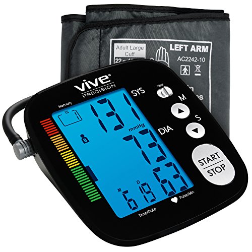 Blood Pressure Monitor by Vive Precision - Automatic Digital Upper Arm Cuff - Accurate, Portable and Perfect for Home Use - Electronic Meter Measures Pulse Rate - 1 Size Fits Most Cuff, Black