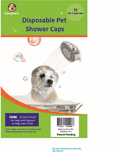 Disposable Pet Shower Caps, Shower, Raining, Swimming, Dogs, 12 Caps in a Pack (Large)