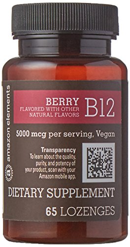 Amazon Elements Vitamin B12 Methylcobalamin 5000mcg, 65 Berry Flavored Lozenges