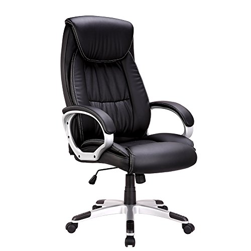 High-Back Executive Office Chair, IntimaTe WM Heart Faux Leather Large Seat Computer Desk Chair, Ergonomic Design Adjustable Seat Height, Synchro Tilt Mechanism, 360 Degree Swivel, Black