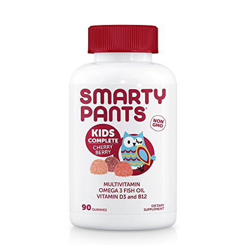 SmartyPants Kids Complete Cherry Berry Gummy Vitamins: Multivitamin & Omega 3 Fish Oil (DHA/EPA Fatty Acids), Vitamin D3, 90 Counts