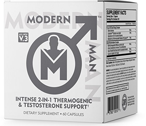 MODERN MAN V3 - Testosterone Booster + Thermogenic Fat Burner For Men, Boost Focus, Energy & Alpha Drive - Anabolic Weight Loss Supplement & Lean Muscle Builder | Lose Belly Fat - 60 Pills