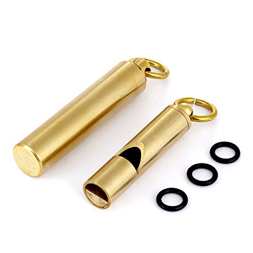 2 Pieces Assorted Loud Version Portable Brass Emergency Whistle & Mini Brass Waterproof Pill Holder