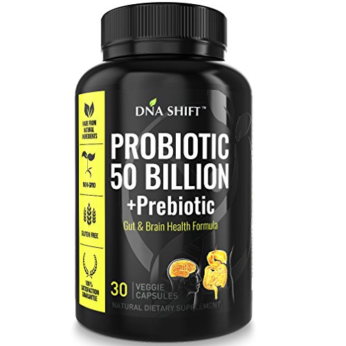 DNA Shift® Probiotics 50 Billion CFU + PREBIOTIC 11 LIVE Bacteria Strain Supplement for Men & Women - Best for Natural Digestive and Brain Health in Adults Non Refrigerated Probiotic Supplements