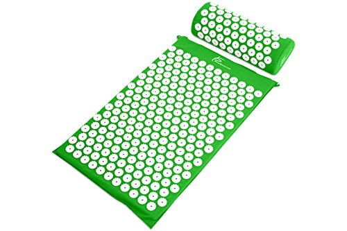 ProSource Acupressure Mat and Pillow Set for Back/Neck Pain Relief and Muscle Relaxation , Green