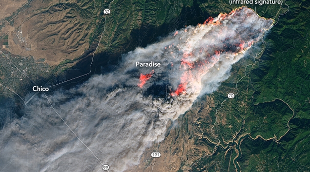 NASA Earth Observatory image of Camp fire by Joshua Stevens