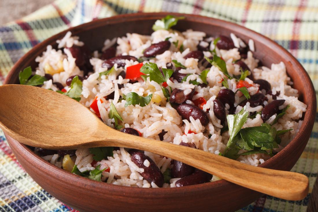 Pinto beans and rice salad in bowl