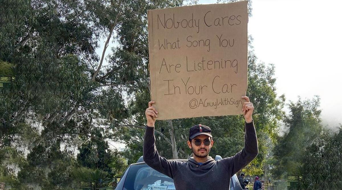 A Guy With A Sign': A Guy Silently Protests Against Most Random Issues